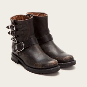 Frye Veronica Belted Short Boots Distressed Leather Brown Black Women’s 6.5